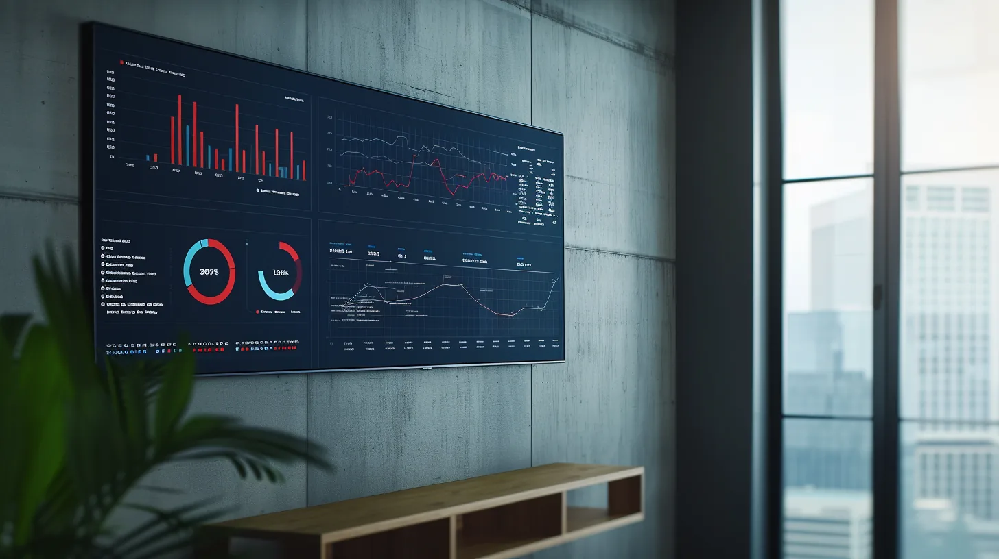 IT-Monitoring-Dashboard auf Wandmonitor in modernem Meetingraum